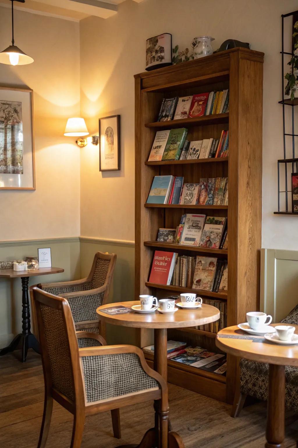 A book corner improves the thinking atmosphere of your tea room.