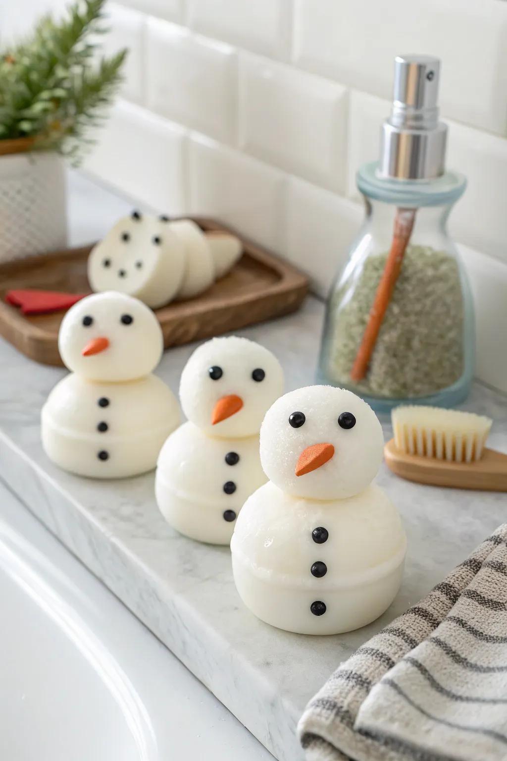 Snowman soap bars add a whimsical touch to personal care.