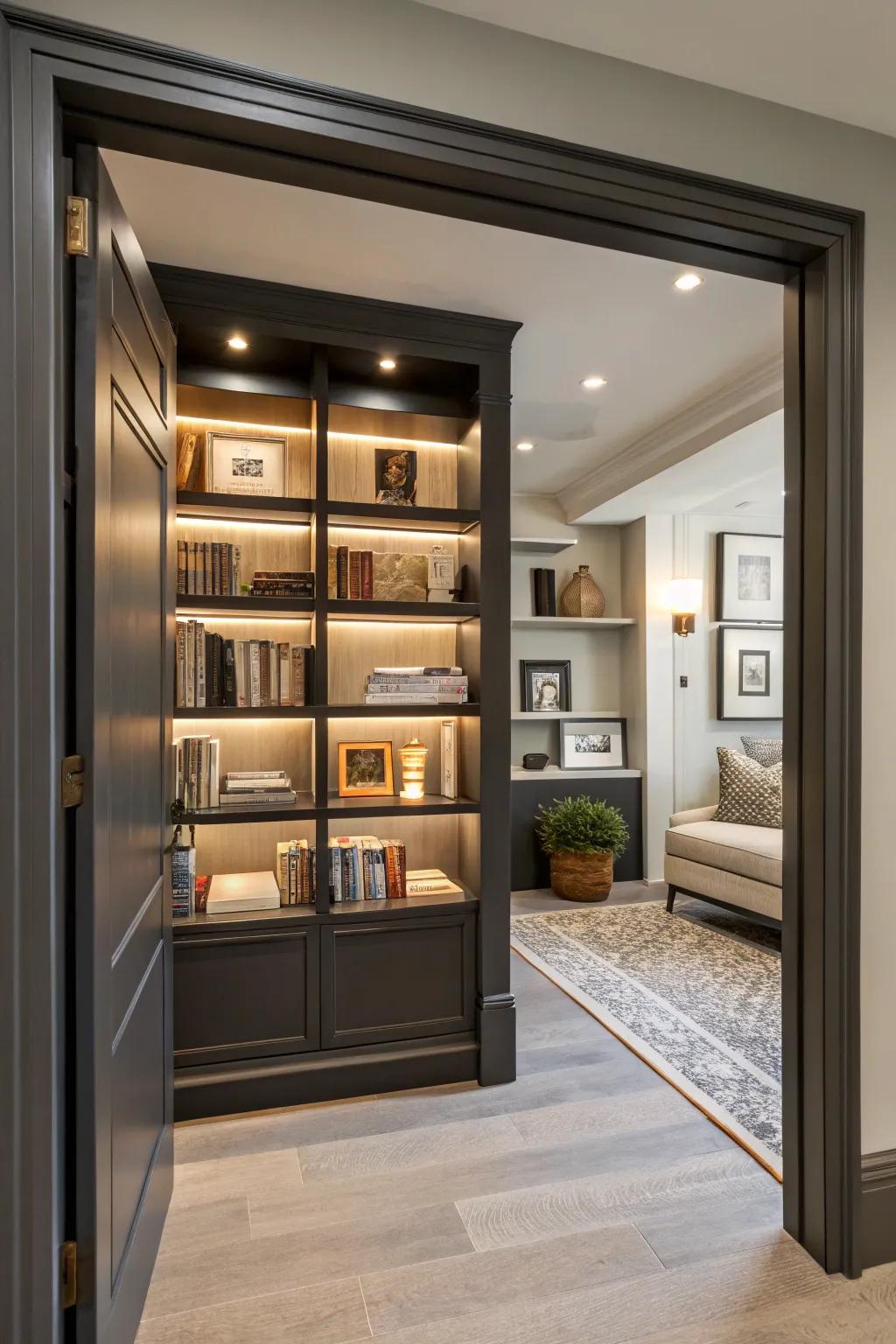 Trim integrated with shelves built-in for unnoticeable design.