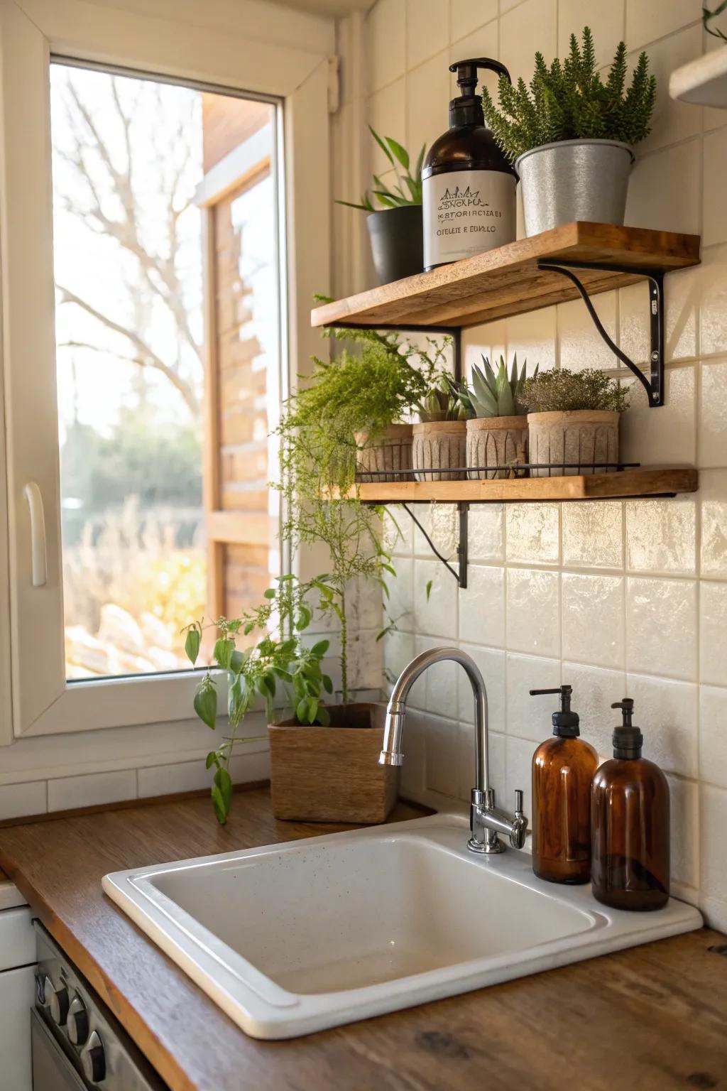 Enhance your kitchen space with a convenient sink shelf.