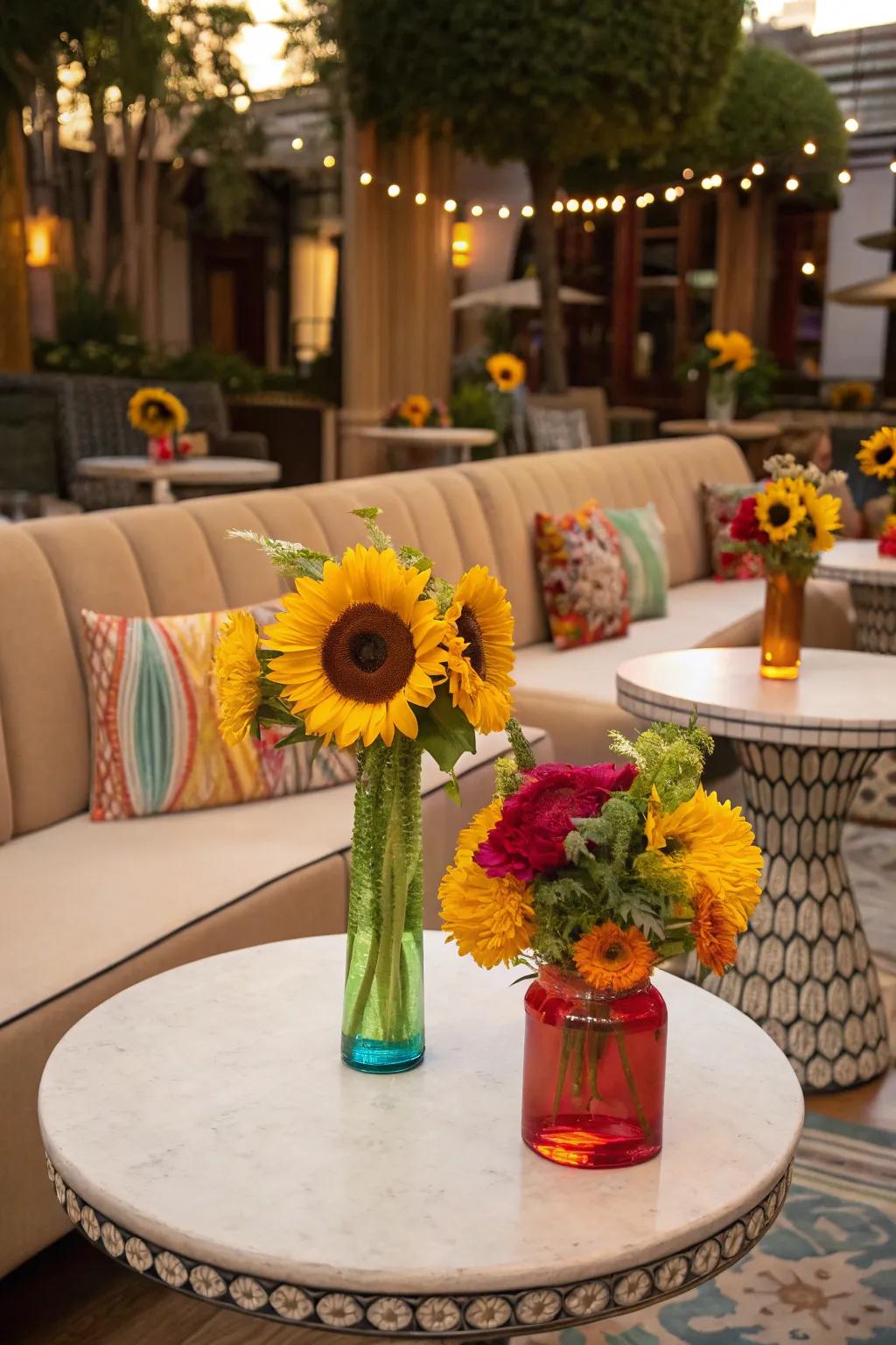 Daisy decorations adding charm to the cocktail hour.