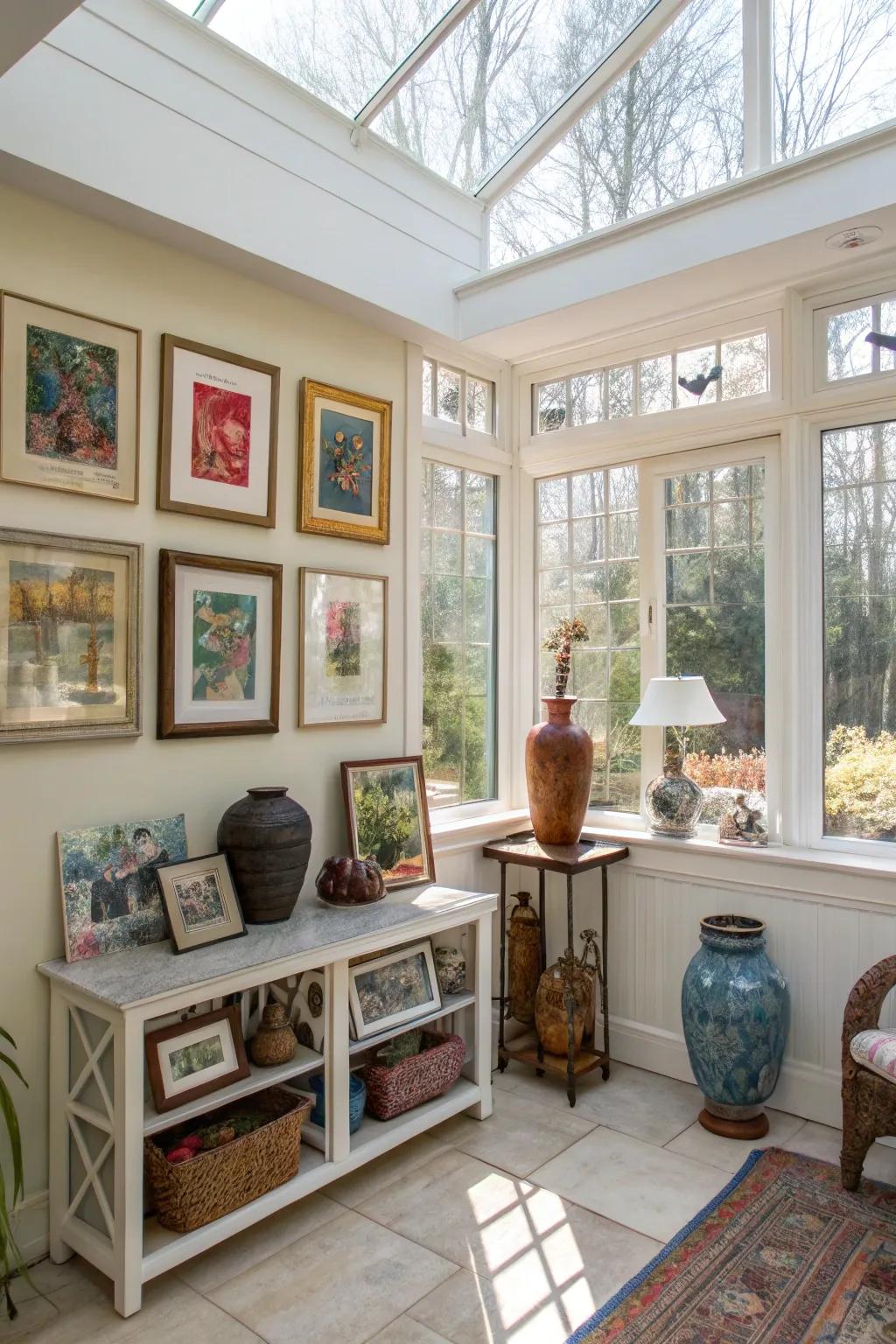 Creative elements individualize and enrich the sunroom's decor.