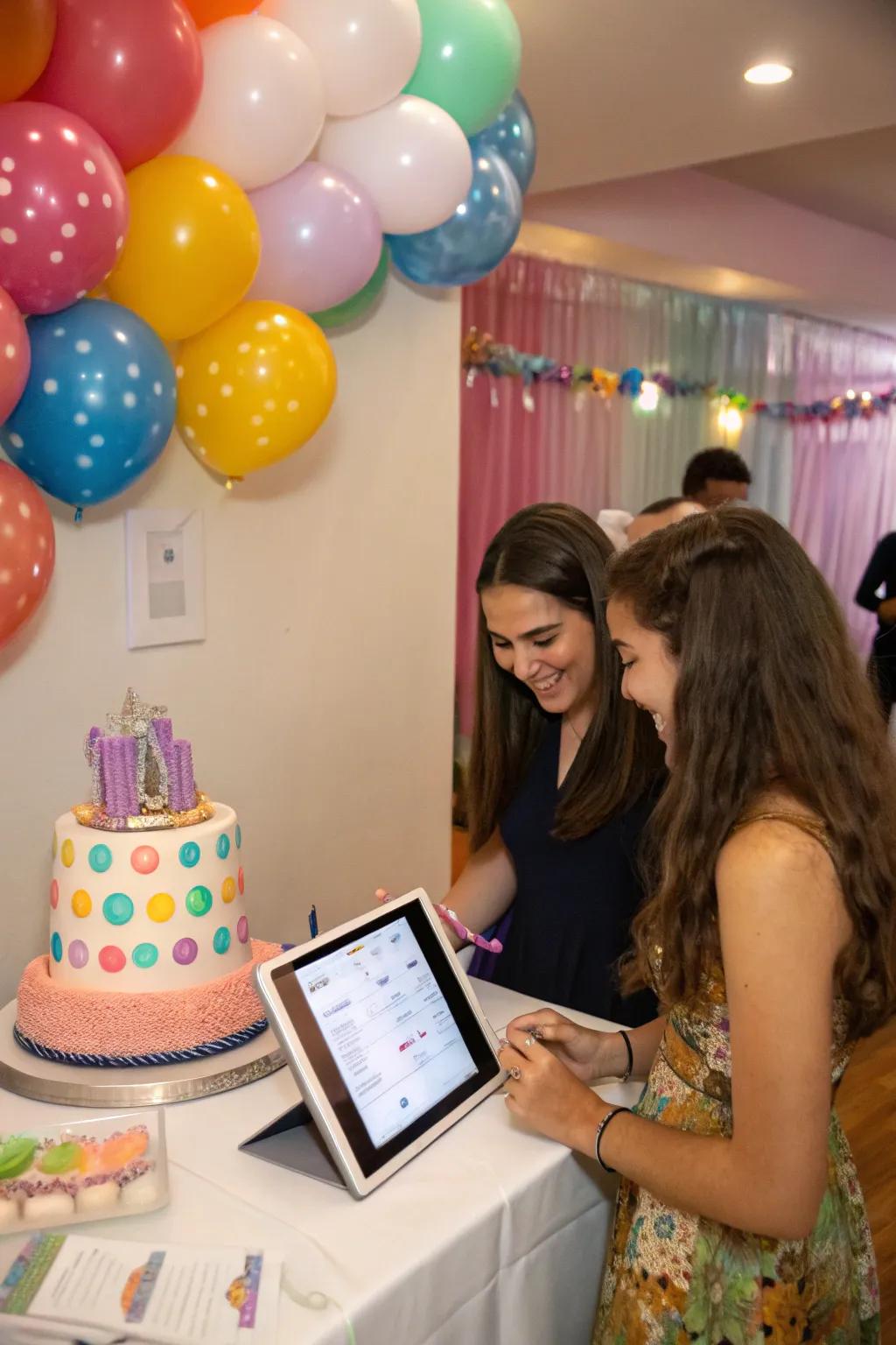 A digital guest log at a sweet sixteen soiree.