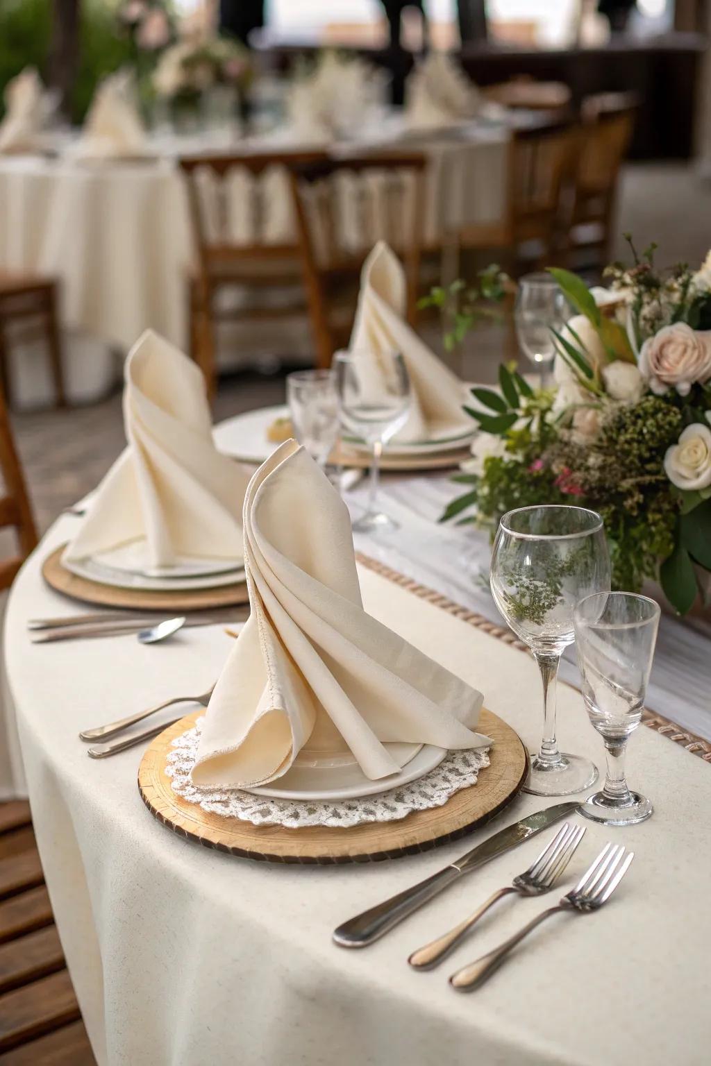Overlapping napkins create an elegant cascade effect.