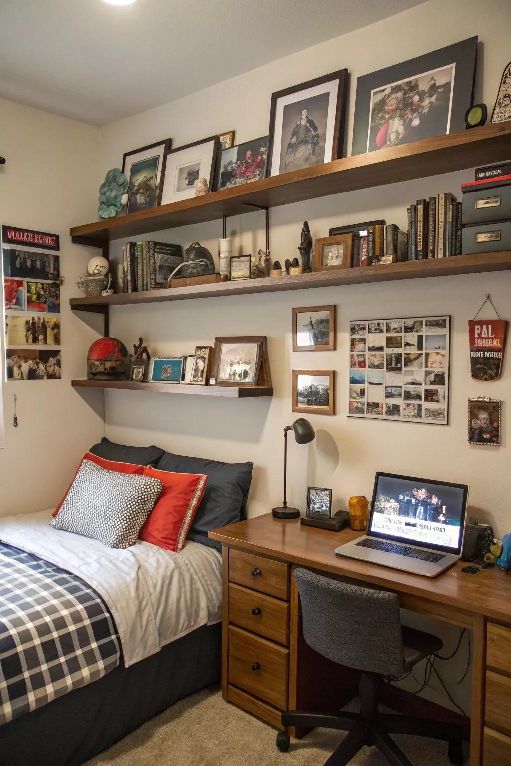 Special memories and photos make this teen boy's room unique.