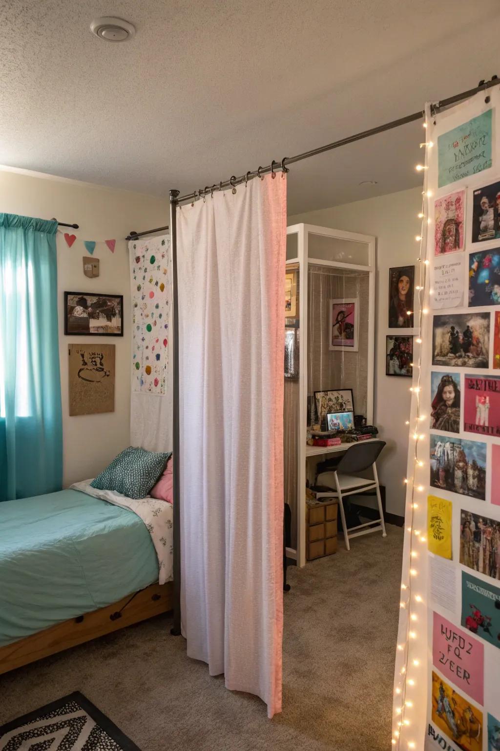 Separators and drapes create a secluded location within the space.