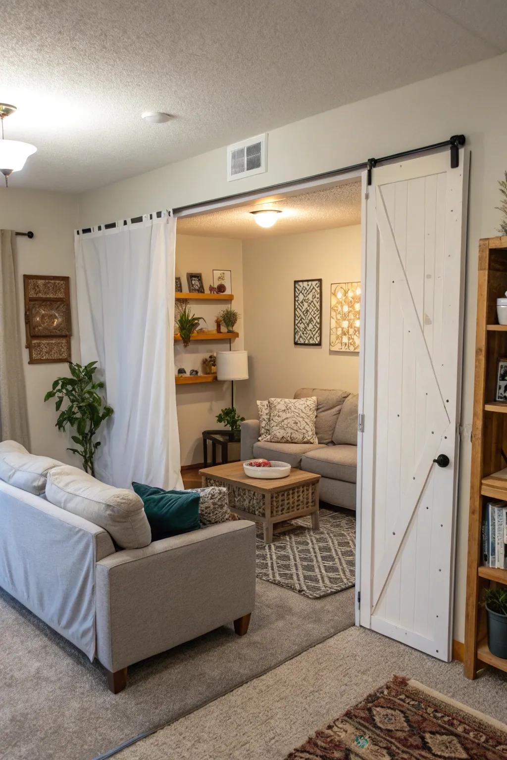 A movable entryway offers privacy and flexibility in a shared living space.