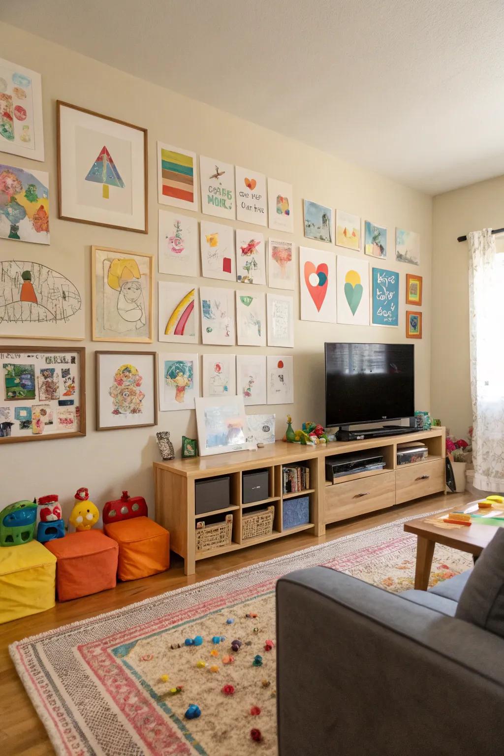 A vibrant art showcase displaying the creative expressions of toddlers.