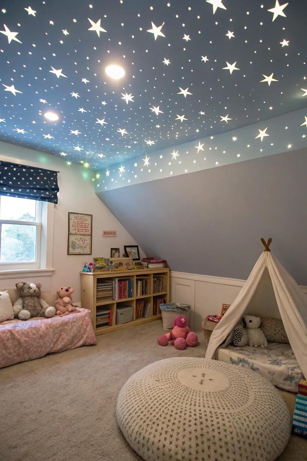 Ceiling decor adds a touch of adventure to the space.