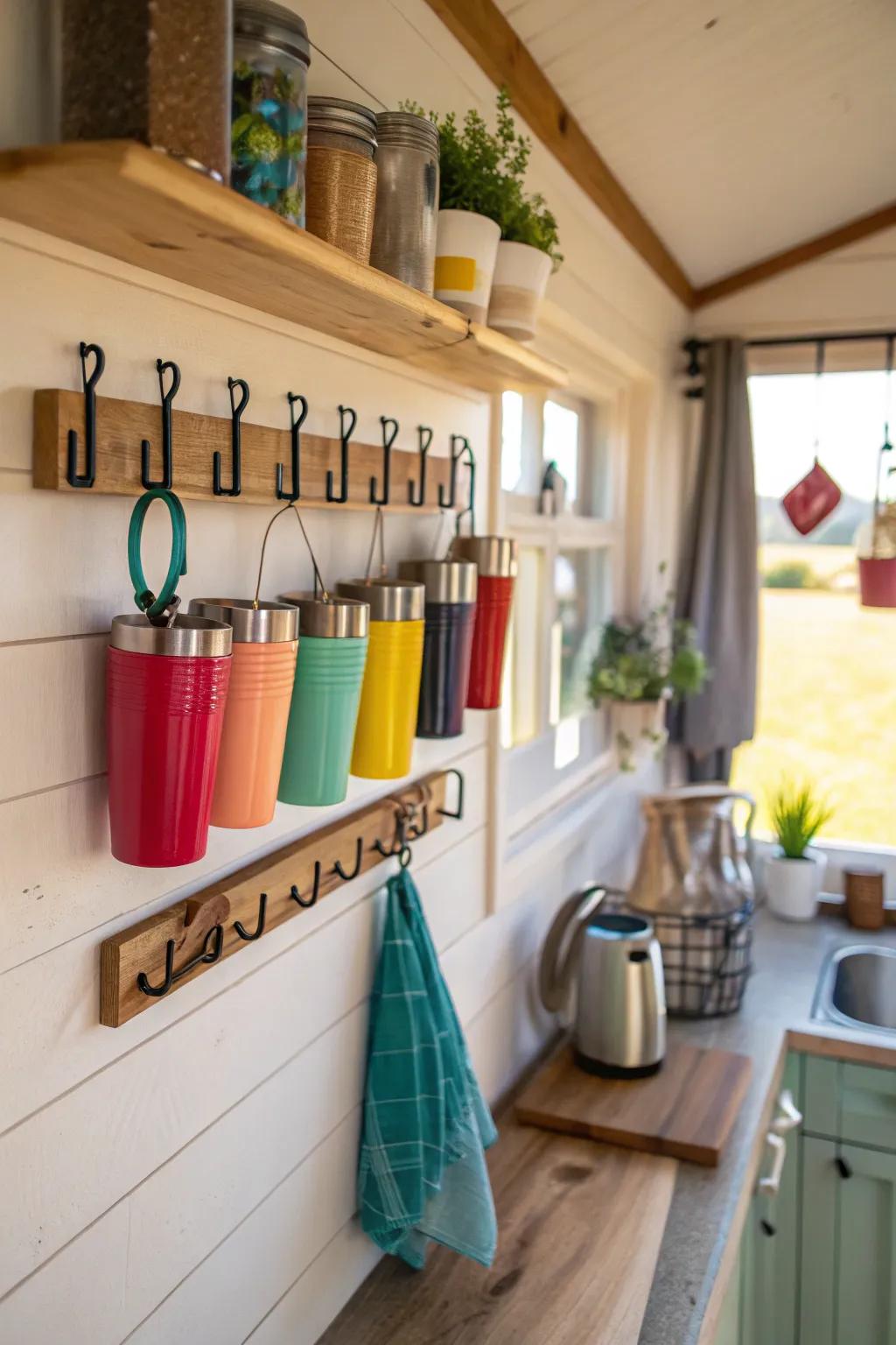 Tumbler wall display for a bold kitchen statement.