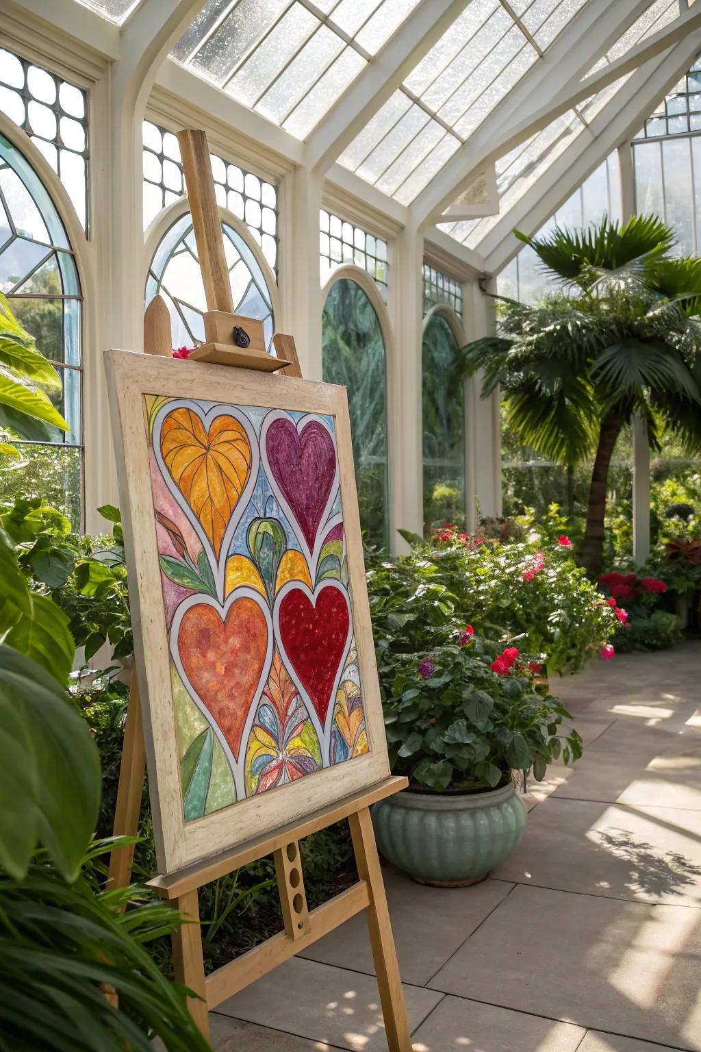 Artistic stained glass designs create a beautiful play of light.