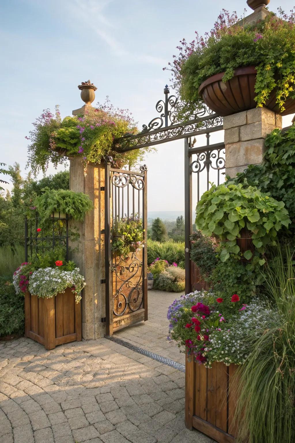 An upright garden gate that adds greenery and function.