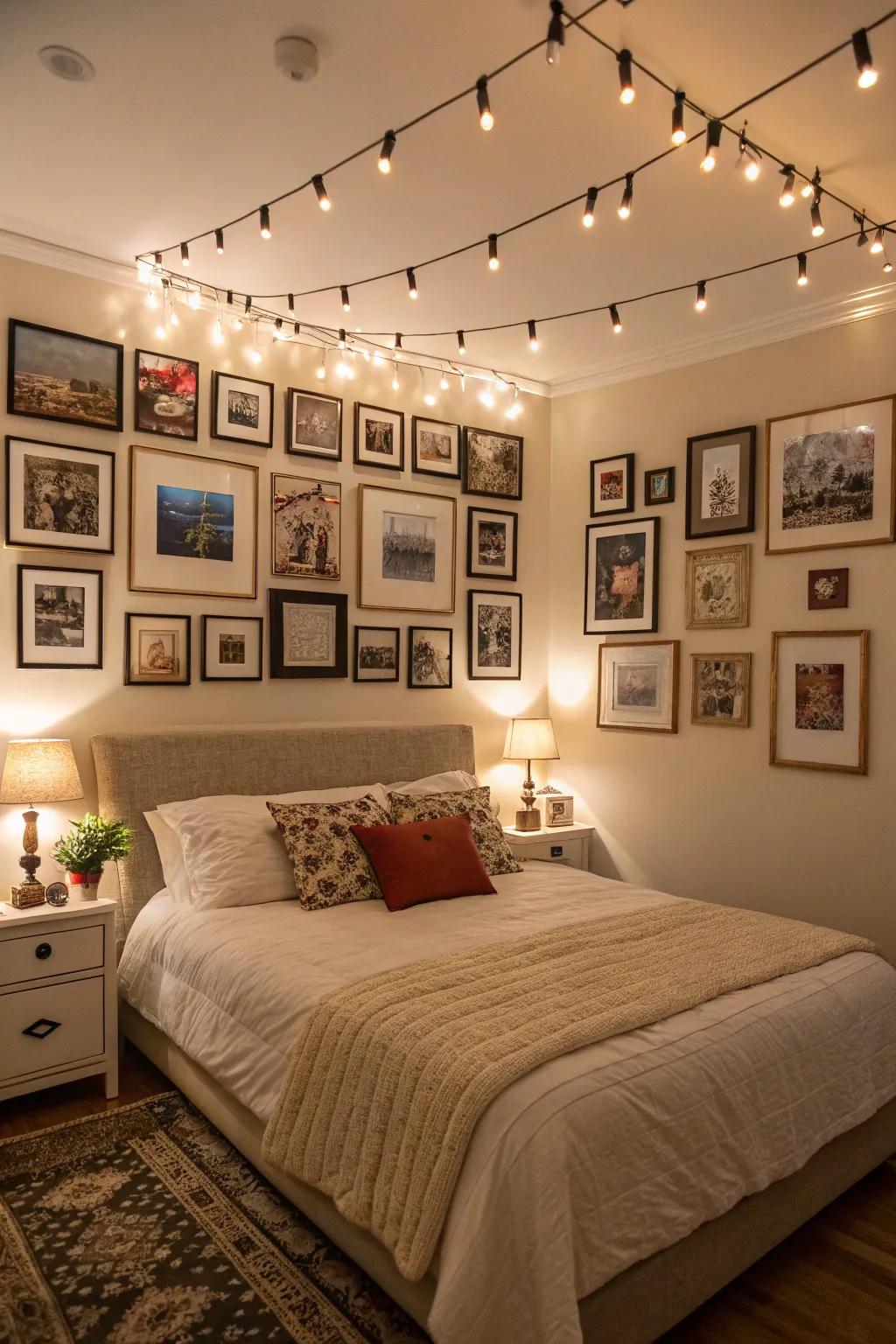 Art with your own photos makes a loving mood in your bedroom.
