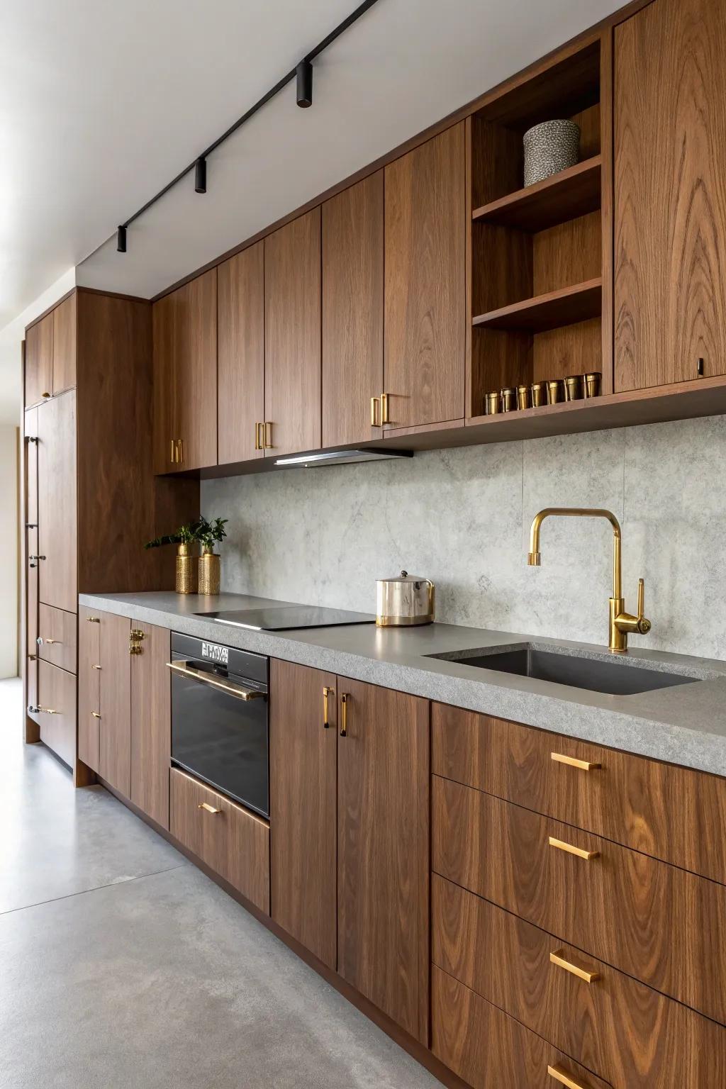 Unexpected material pairings create a standout pecan cooking area.