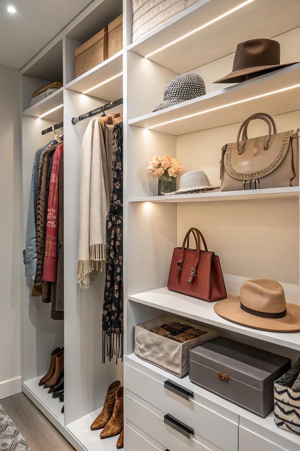 Floating shelves elegantly display your accessories while saving space.