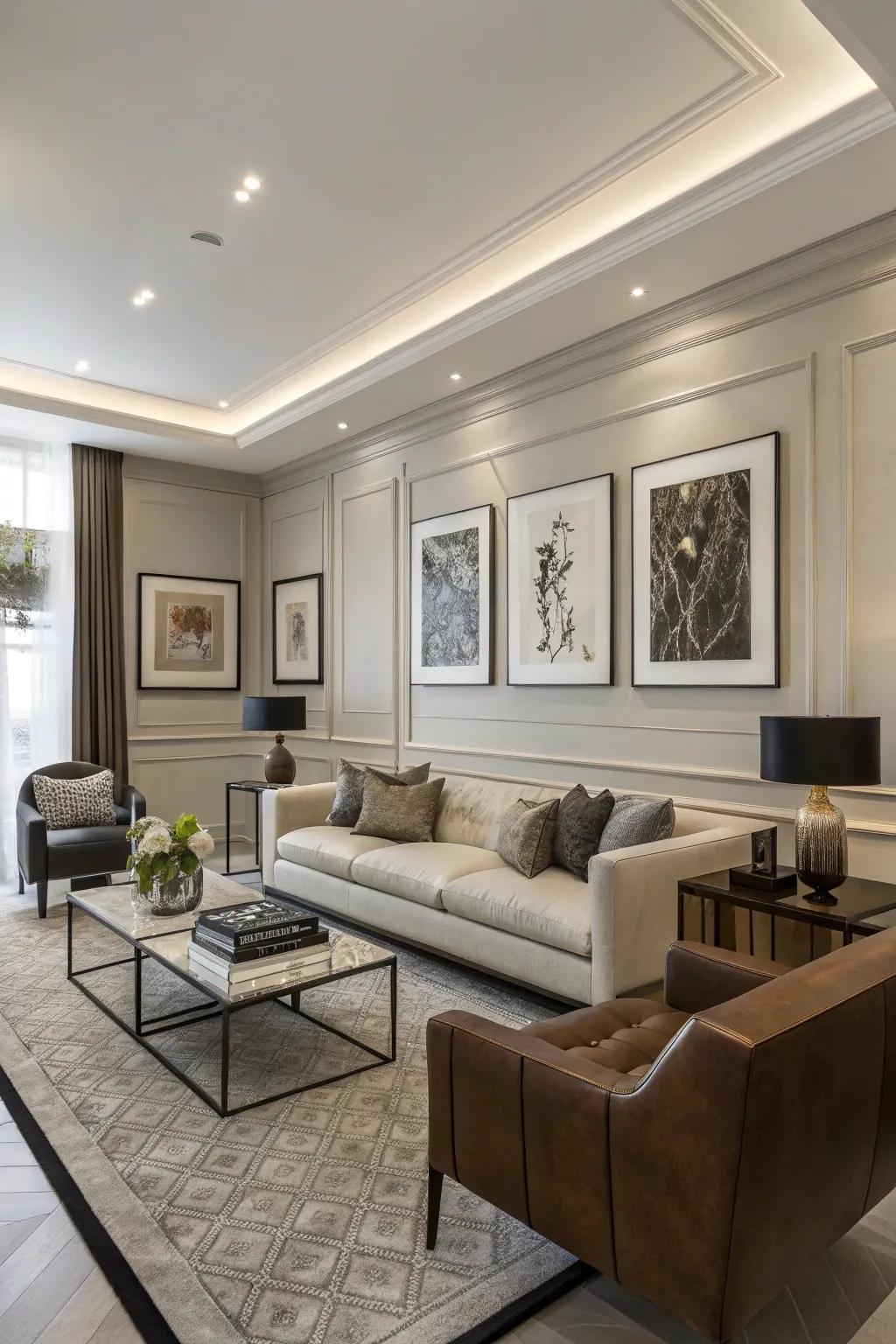 Minimalist artwork introduces a hint of elegance and sophistication.