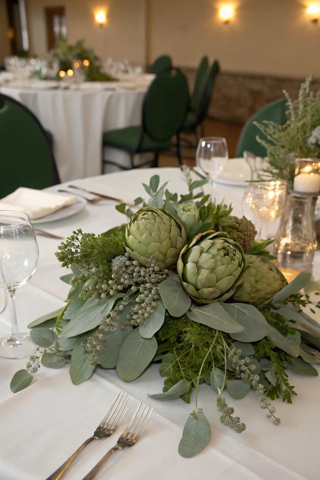 Unexpected vegetables like artichokes add a rustic touch to your design.