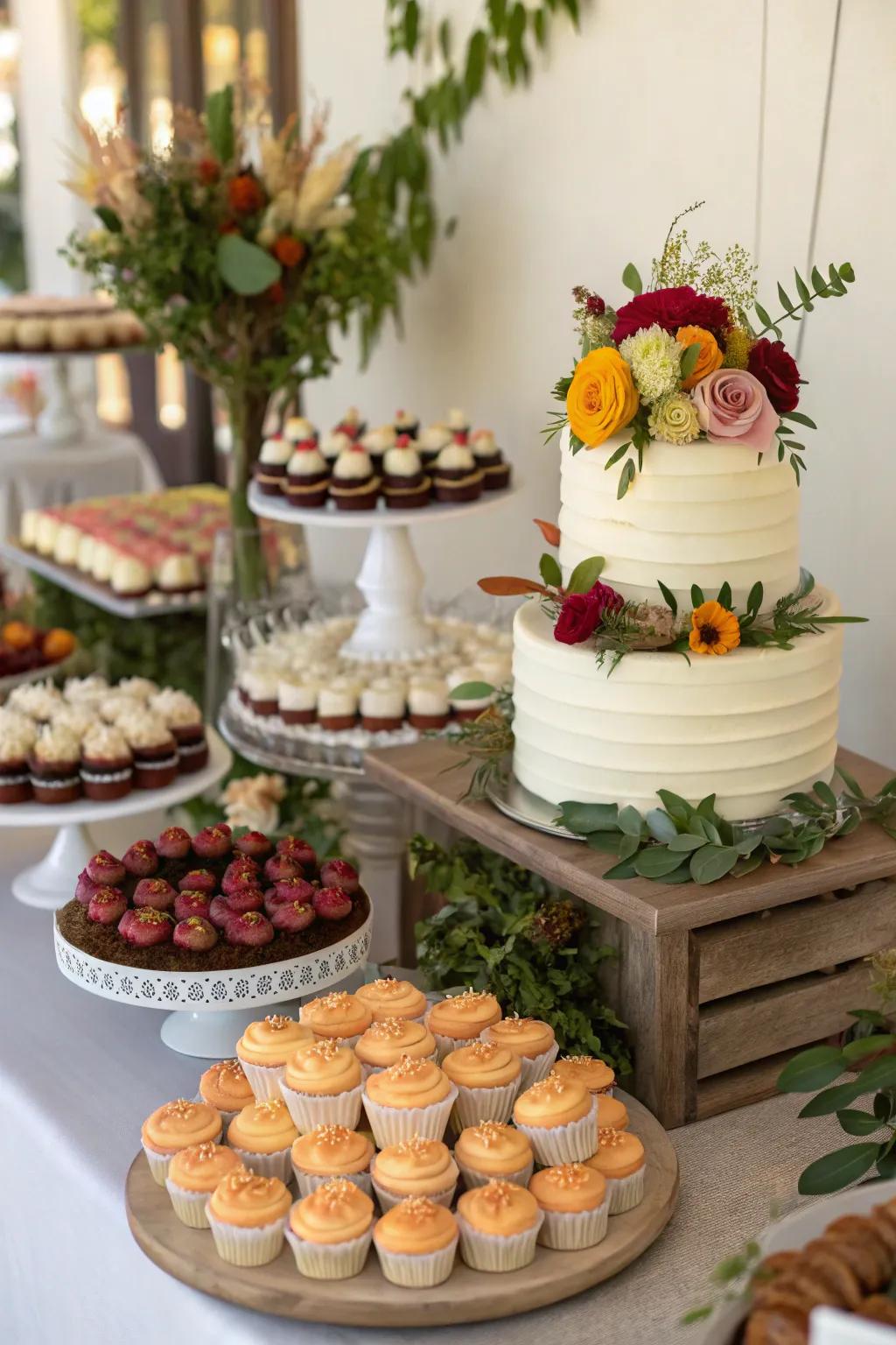 An artfully arranged sweet treat table delights the senses.