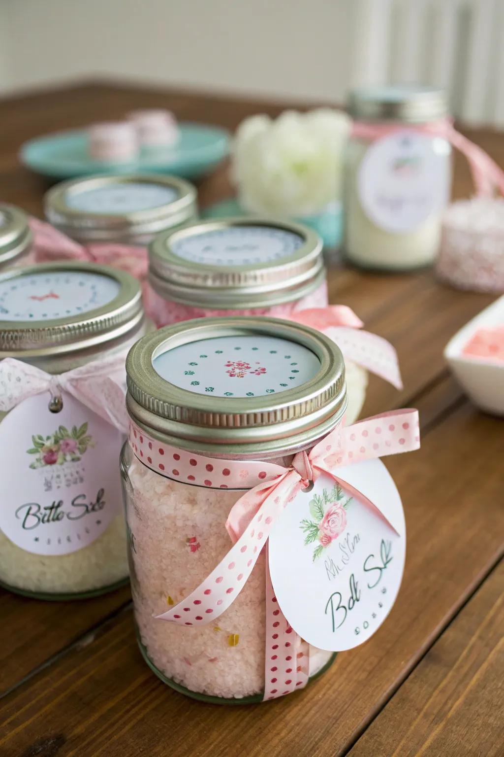 DIY bathing crystals imparting a relaxing and individualized wedding token