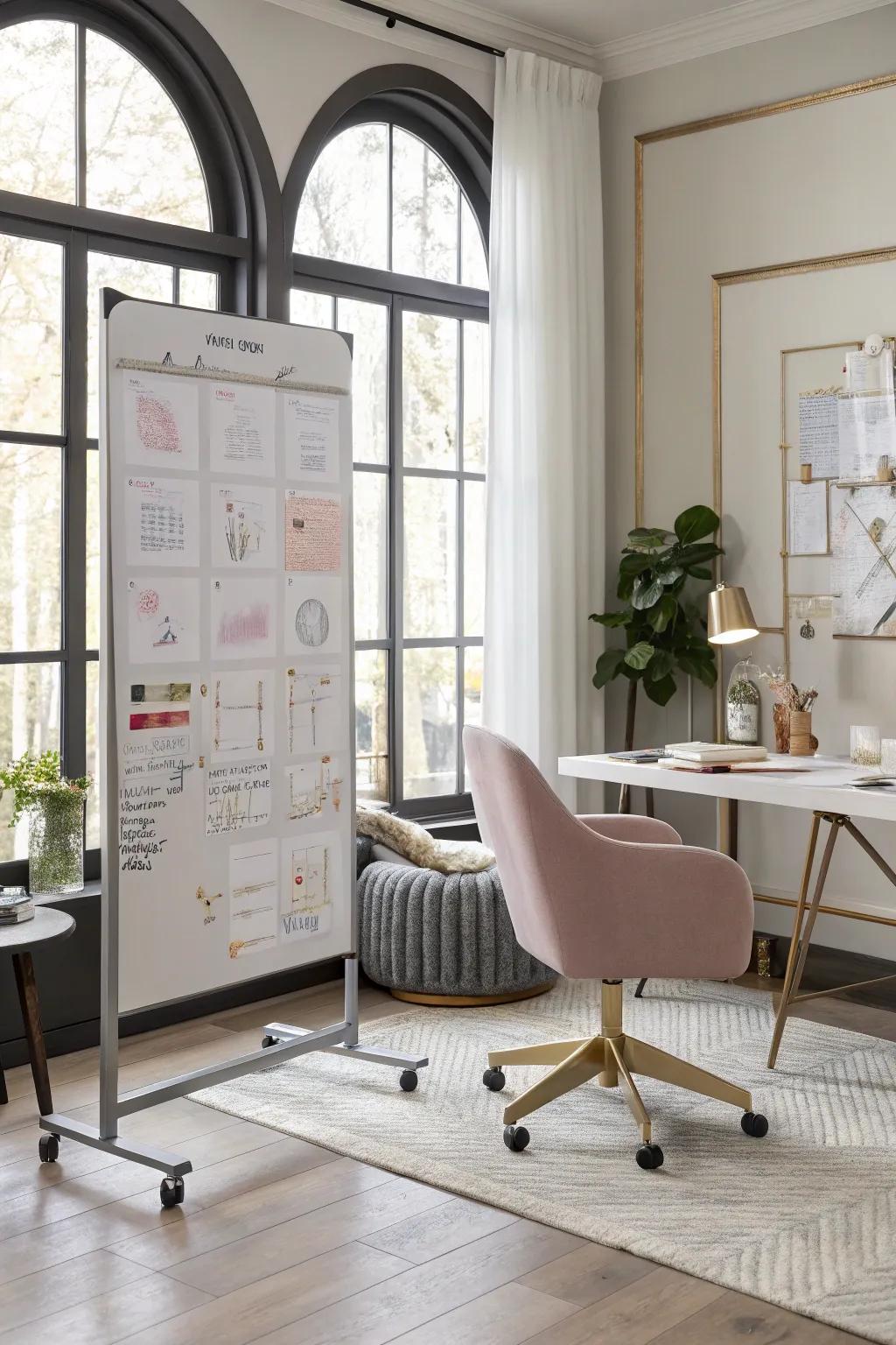 A coordinated color theme enhances the whiteboard's elegance.