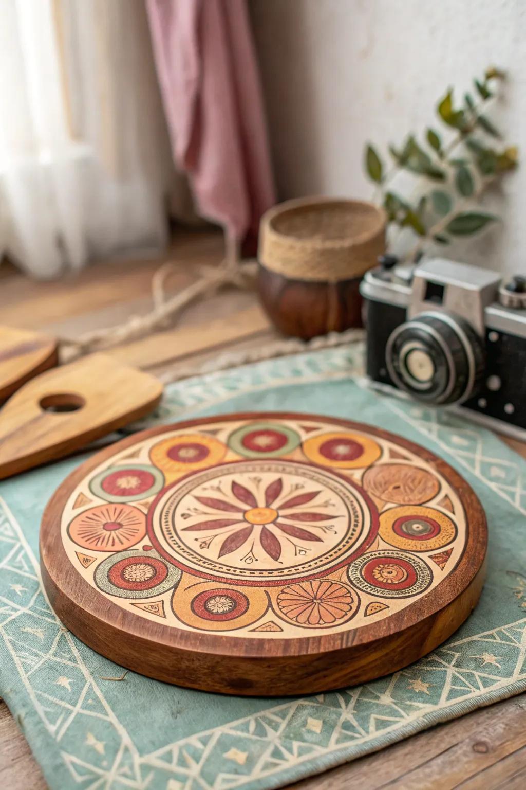 Add a touch of nostalgia with retro-inspired wood circle paintings.