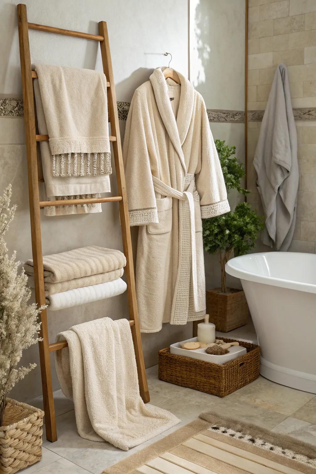 Organic fabrics enhance the tactile comfort of a zen bathroom.