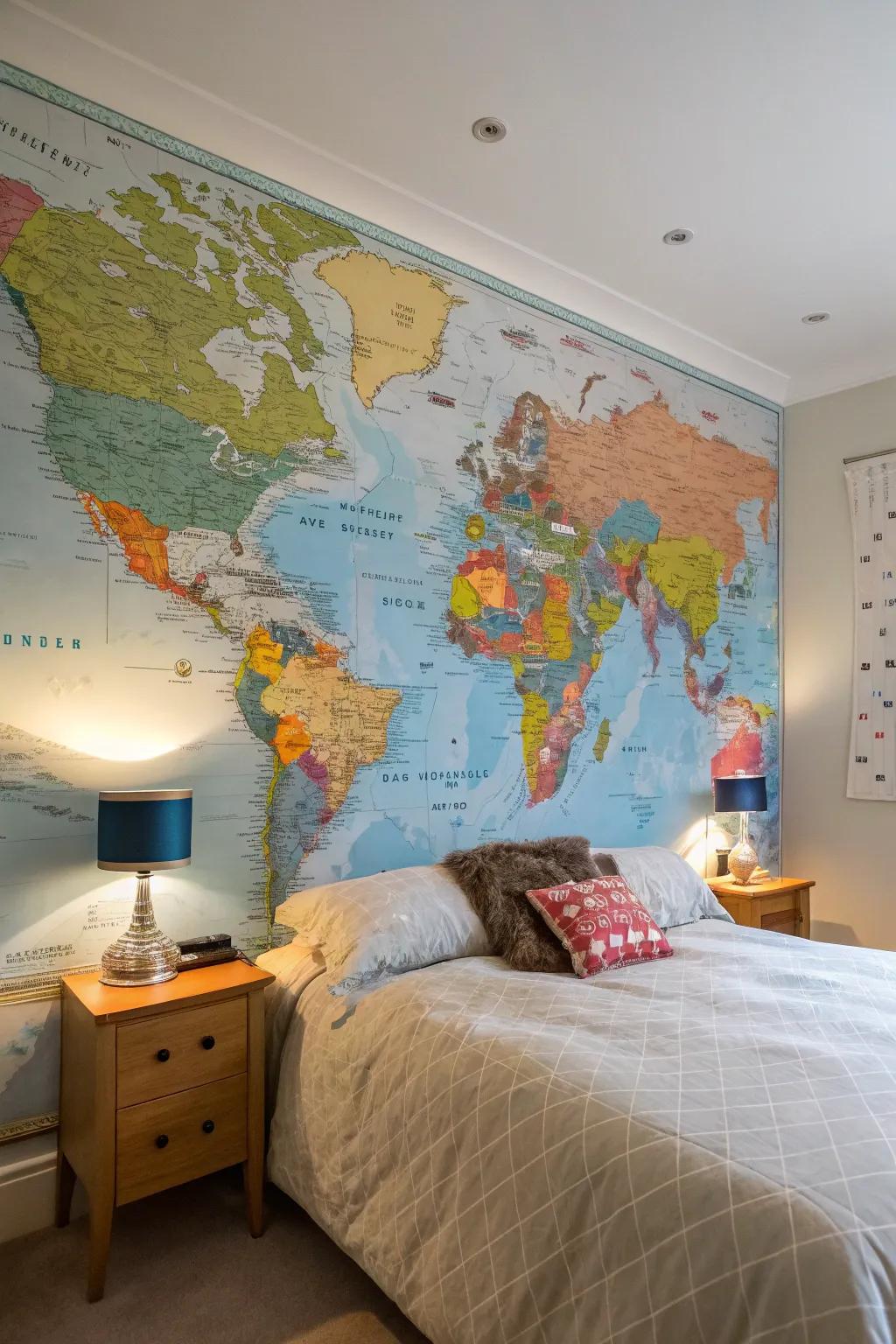 An oversized map mural adds a twist and inspires adventure.