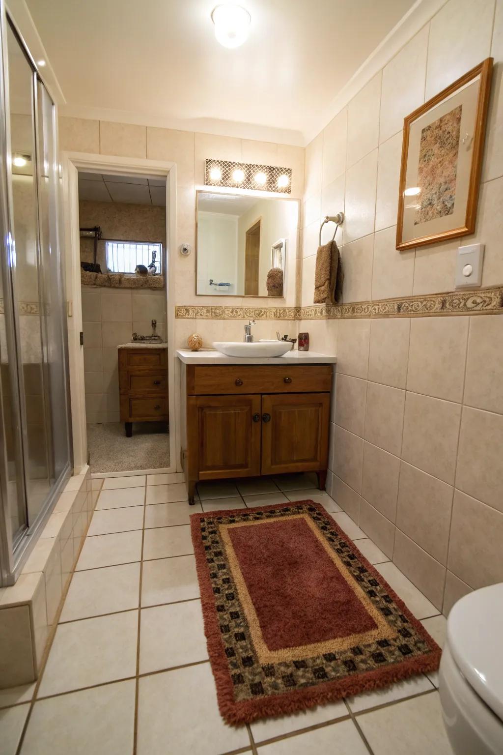 A cozy rug can enhance comfort and style in your bathroom.