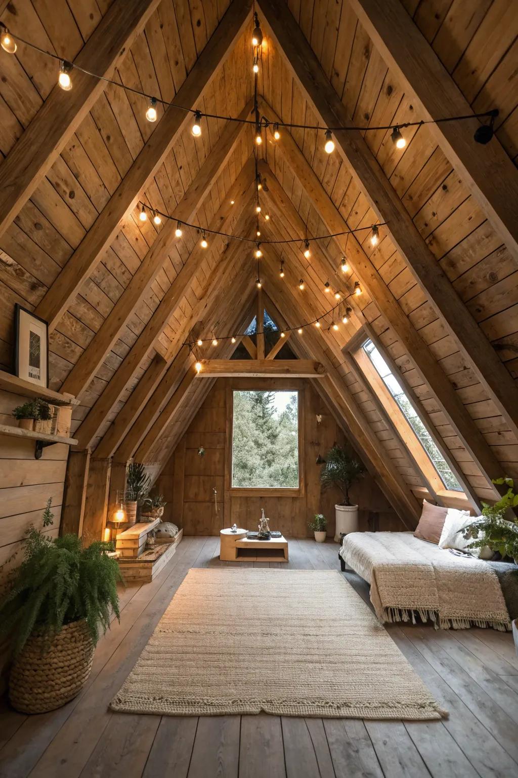 Eco-conscious design selections cultivate a sustainable attic space.