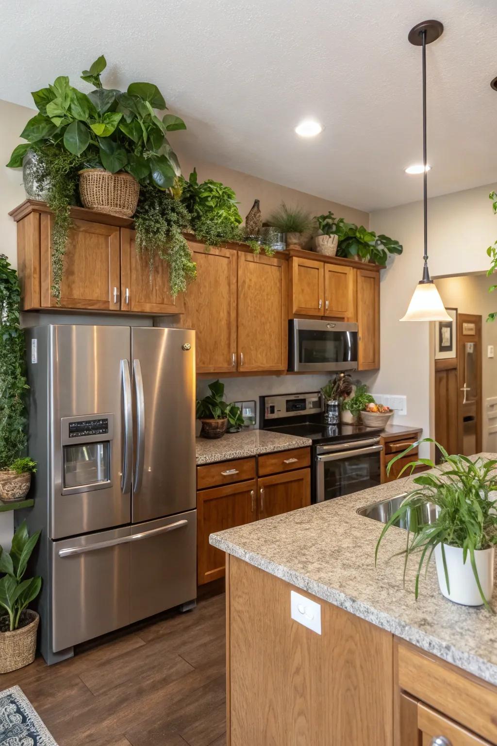 Potted plants enrich your kitchen with color and vitality.