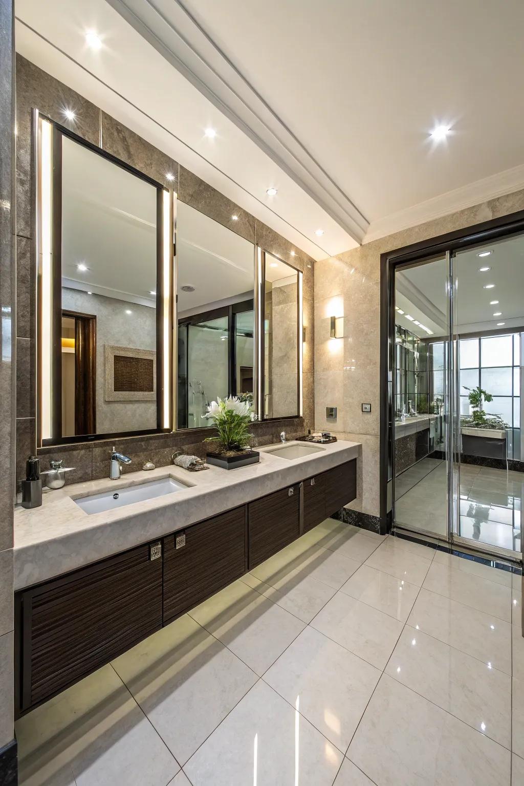Your bathroom's light and space are enhanced by reflective surfaces.