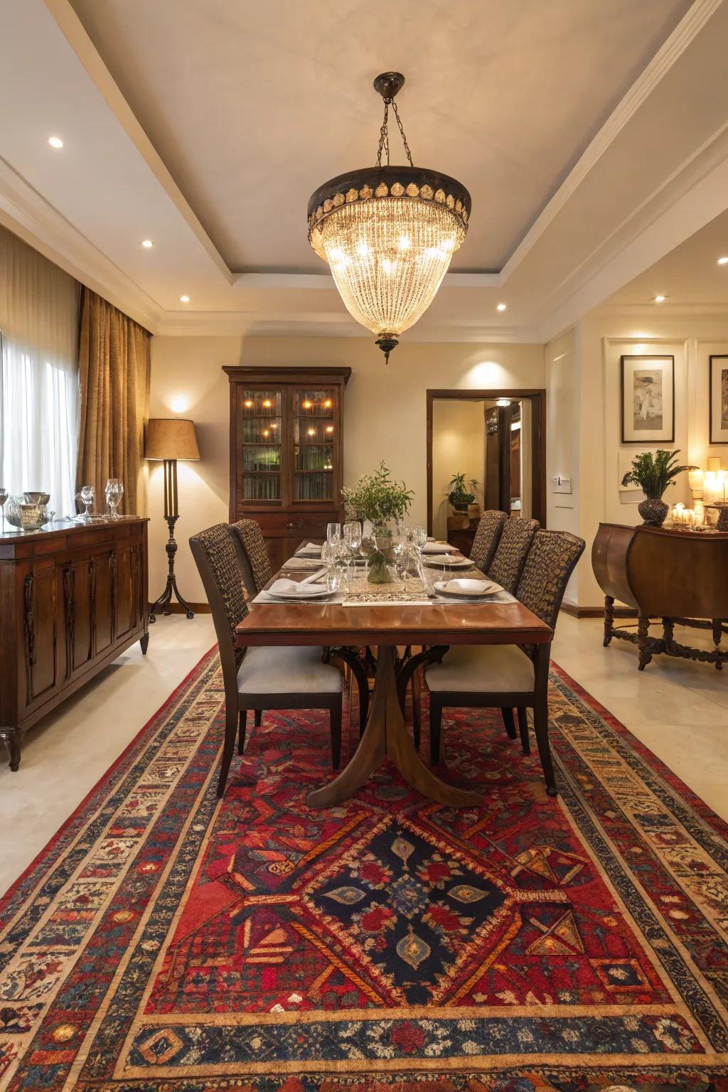 Striking floor coverings ground and define the space.