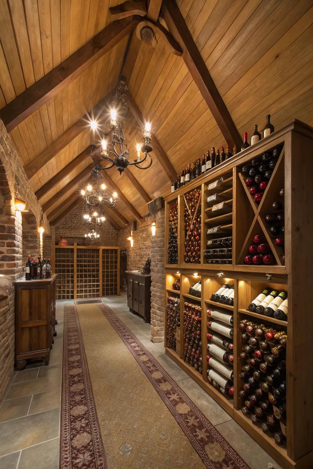 Store your favorite vintages in a stylish attic wine cellar.