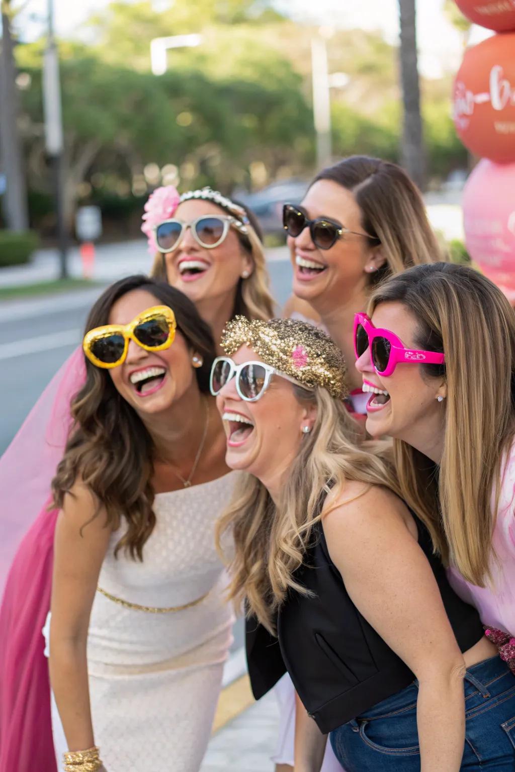 A group of women sporting stylish celebration shades.
