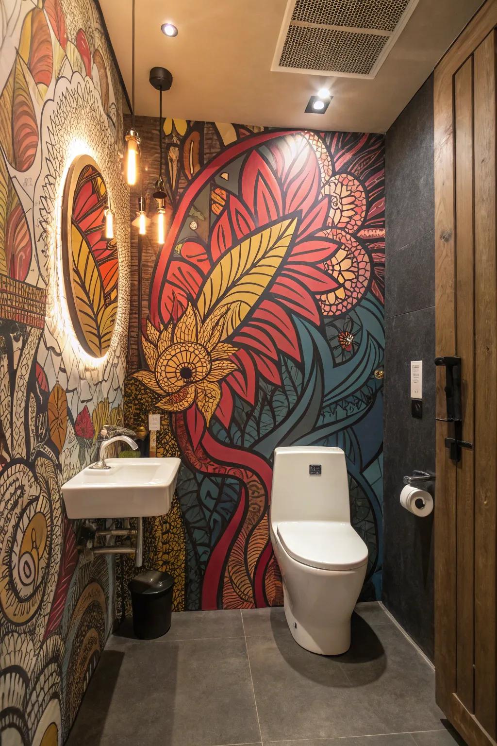 A mural transforms the space into an artful masterpiece.