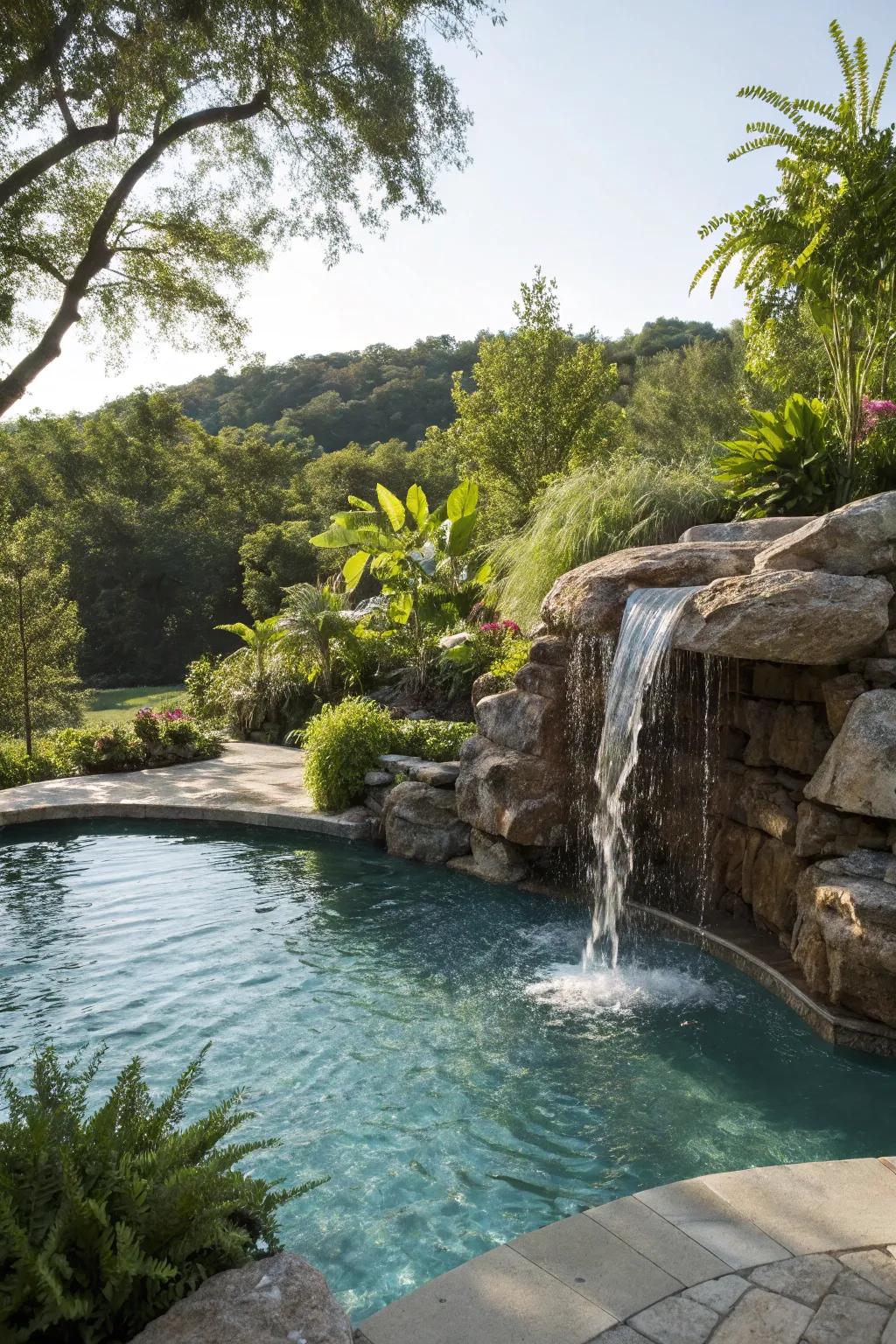 Enhance natural beauty with a stone cascade component.
