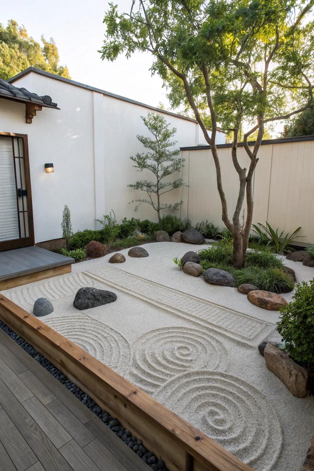 Contemplative sand gardens offer tranquility.