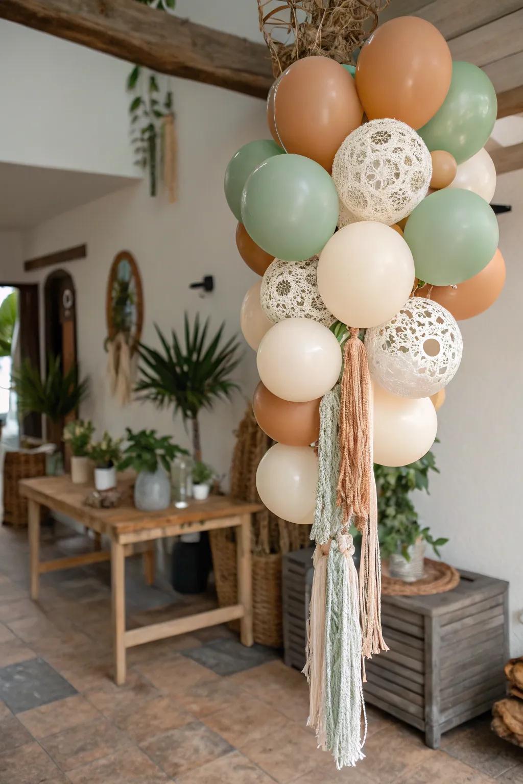 A bohemian-style balloon display that adds a relaxed artistic flair.