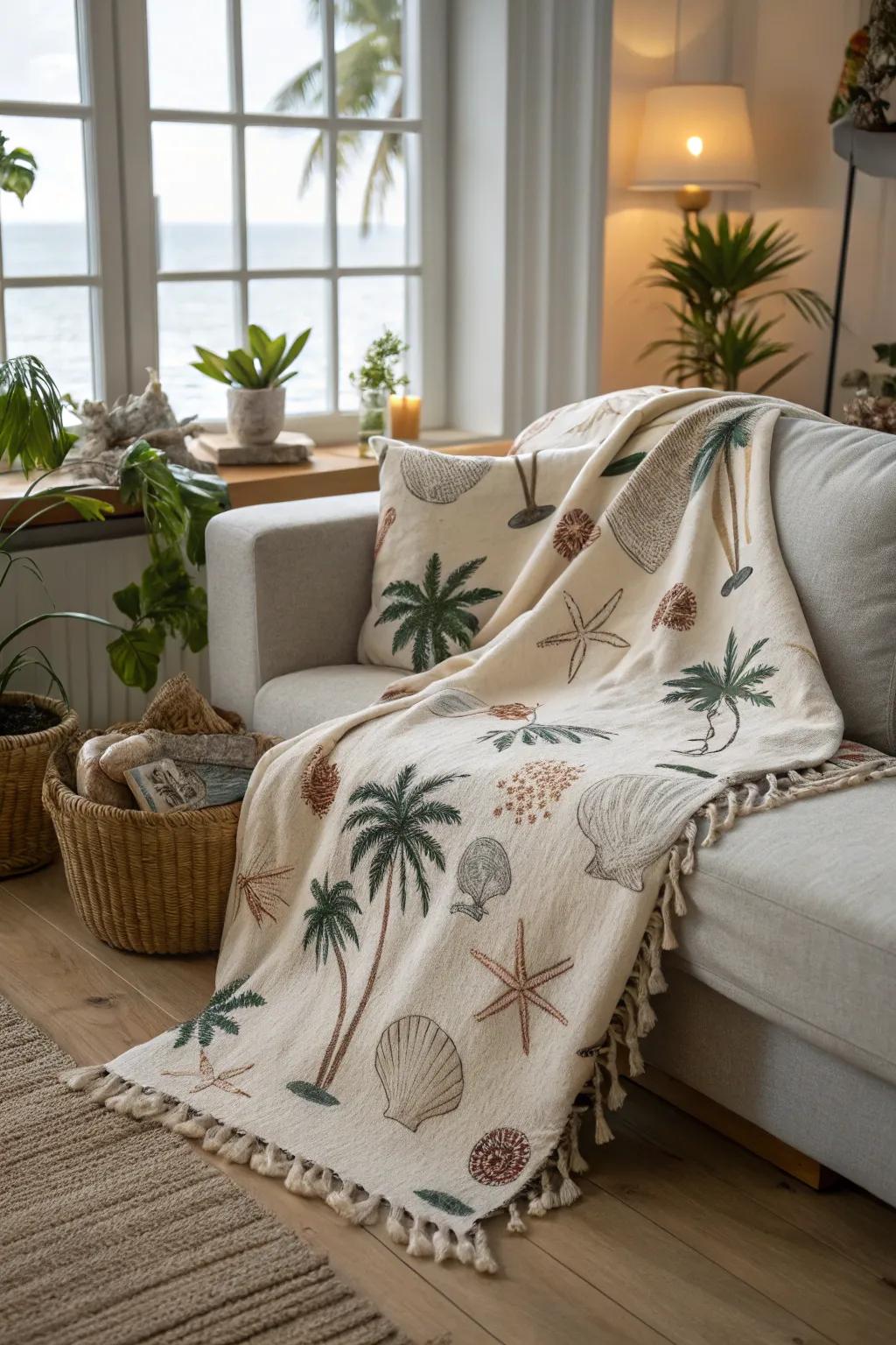 Stay warm and stylish with a cozy beach-inspired throw.