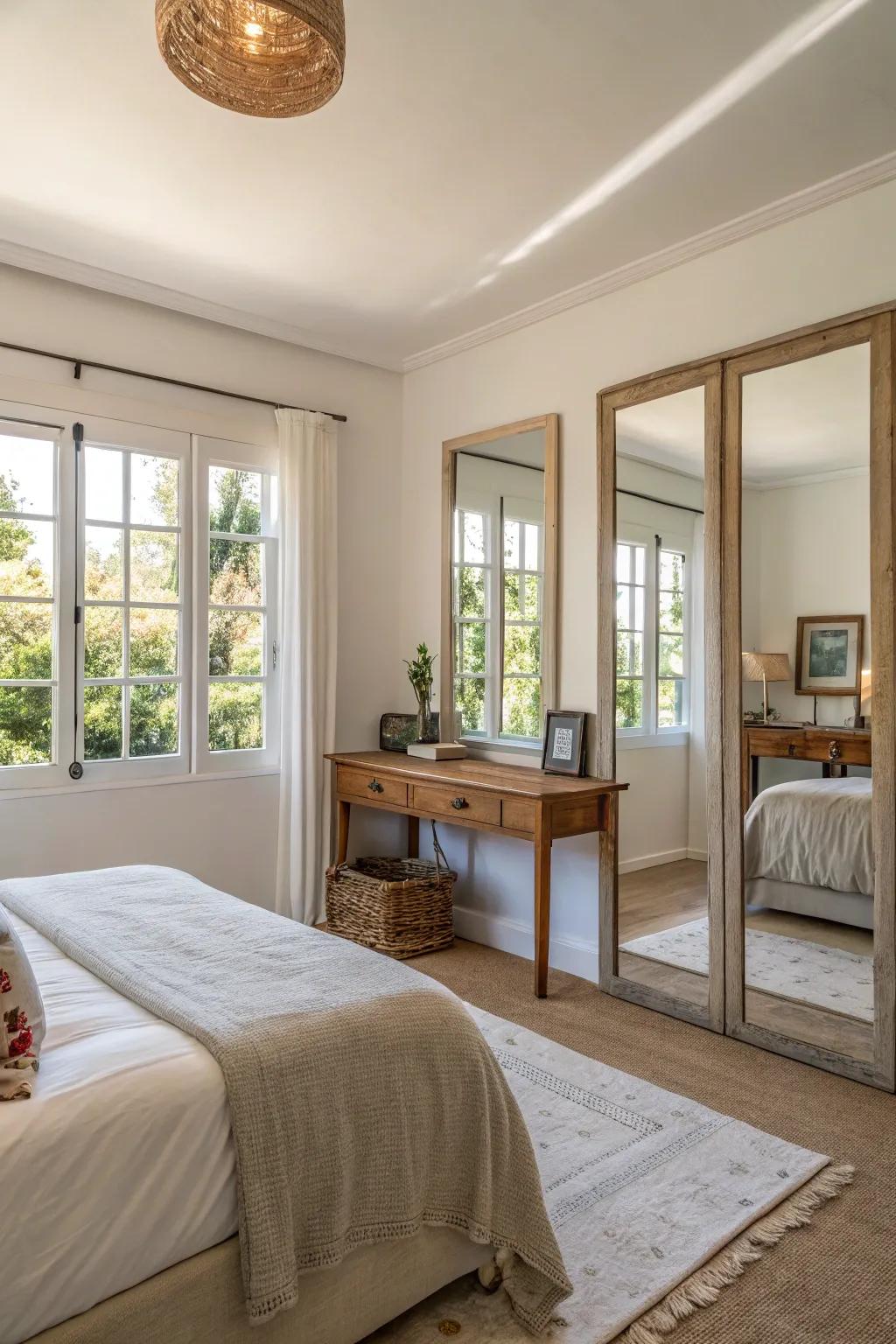 Mirrors near windows amplify natural light and expand the sense of space.