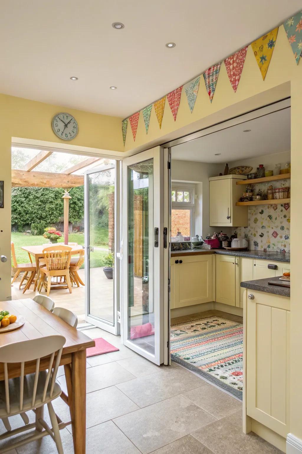 Create a safe and stylish family-safe kitchen with folding doors.