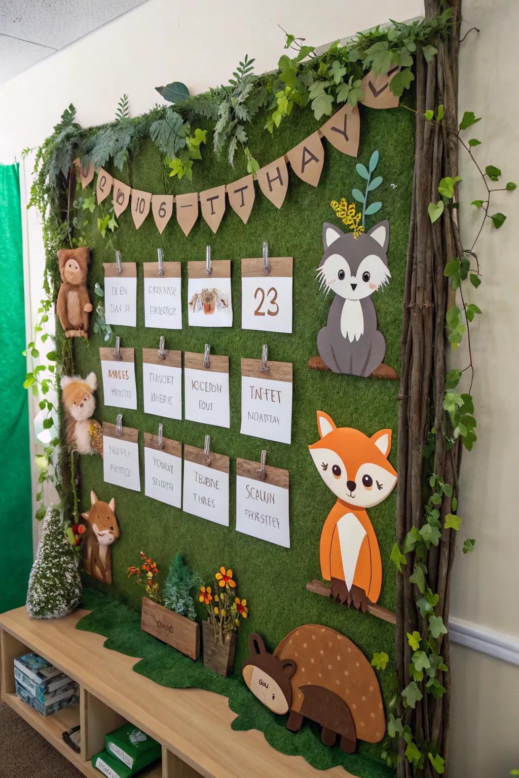 Forest-themed birthday display for a magical touch.