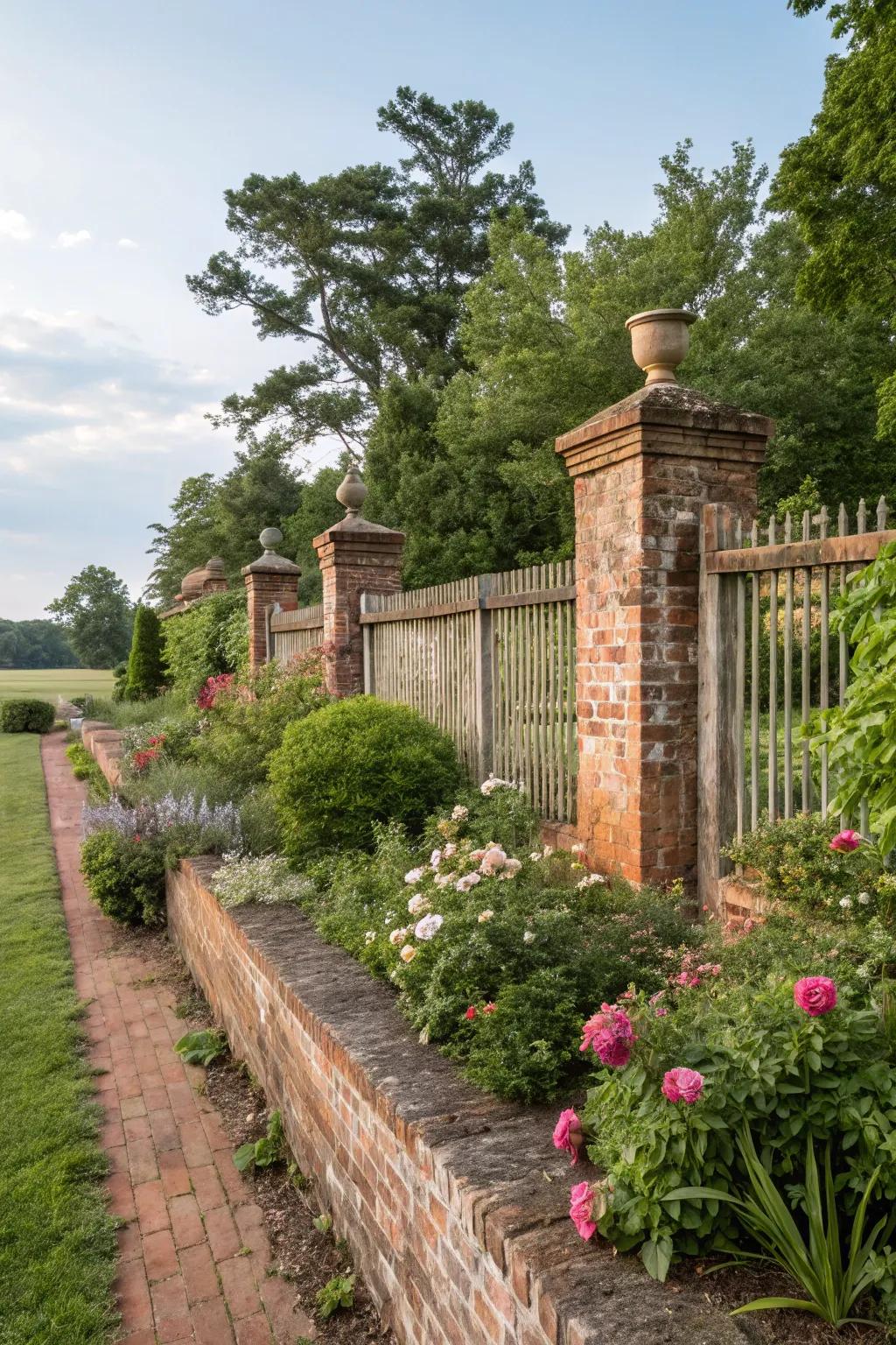 Matching landscaping enhances the beauty of brick fences.