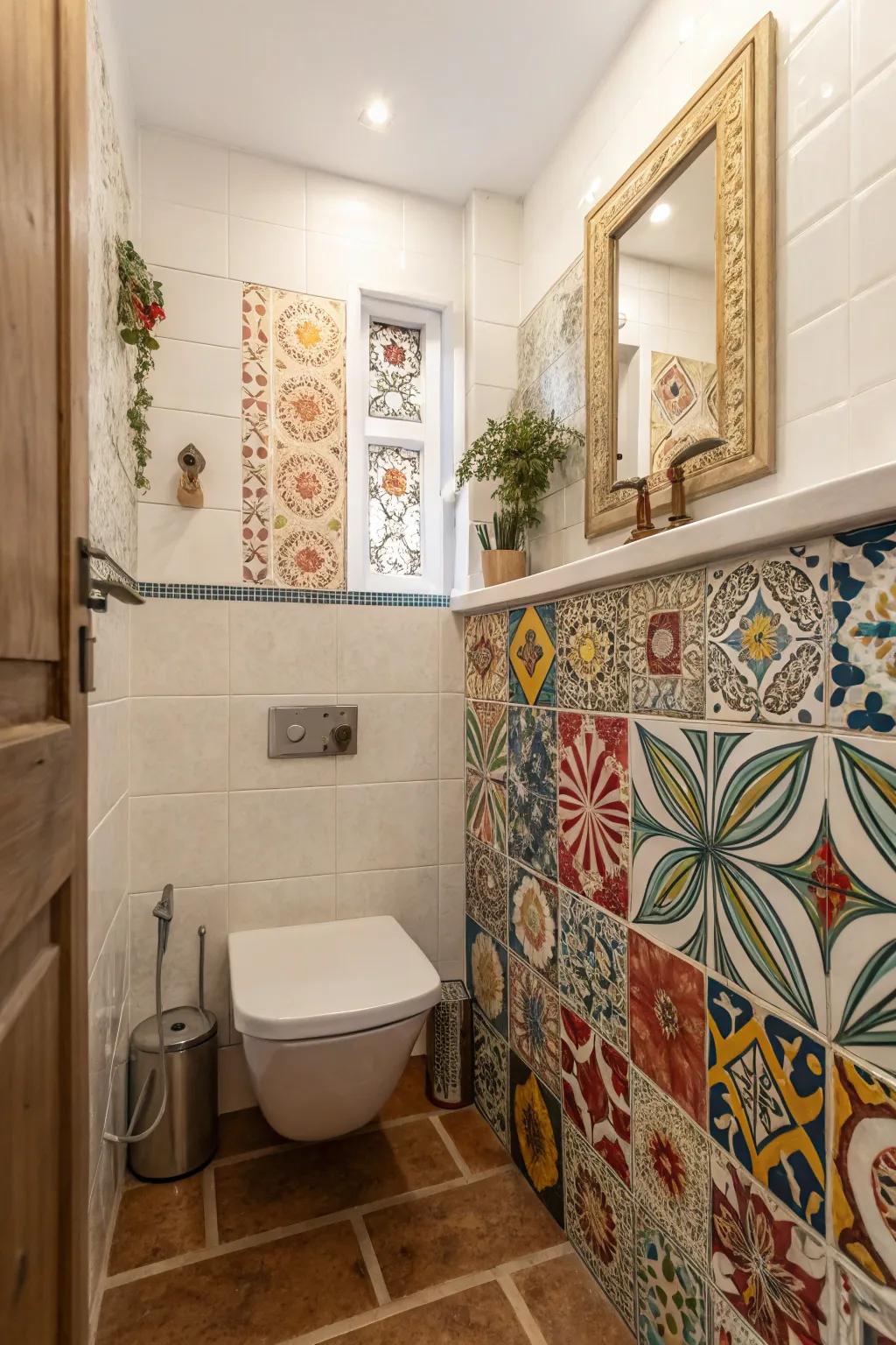 Creative floor coverings introduce creativity and visual intrigue to your bathroom.