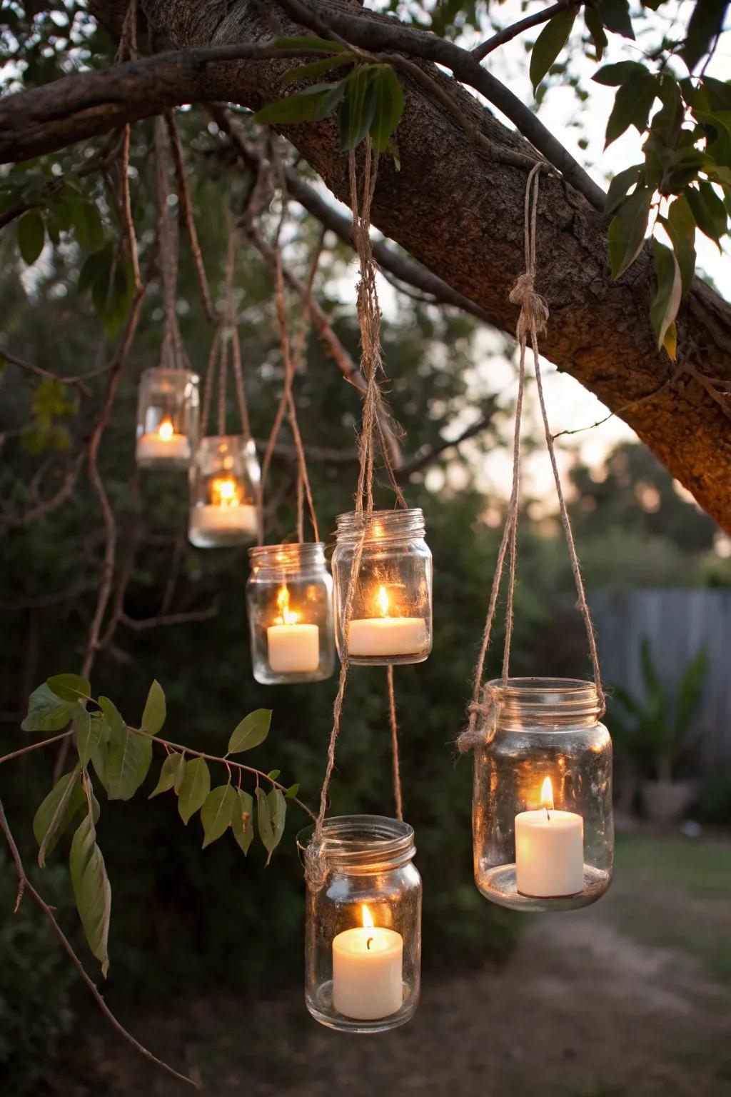 Hanging candle displays add an enchanting touch to your decor.