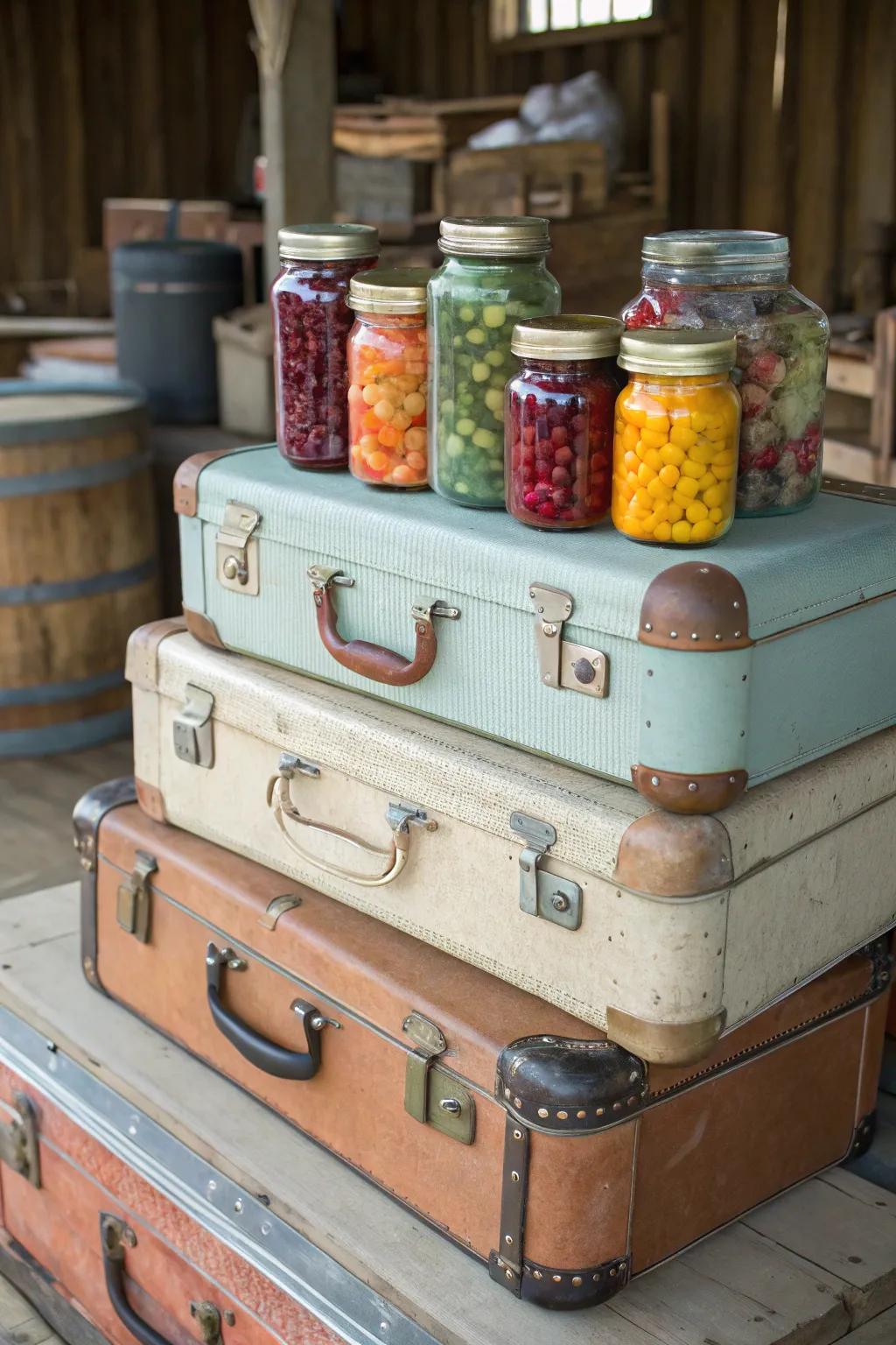 Employ classic travel cases for charming and unexpected container stowing.