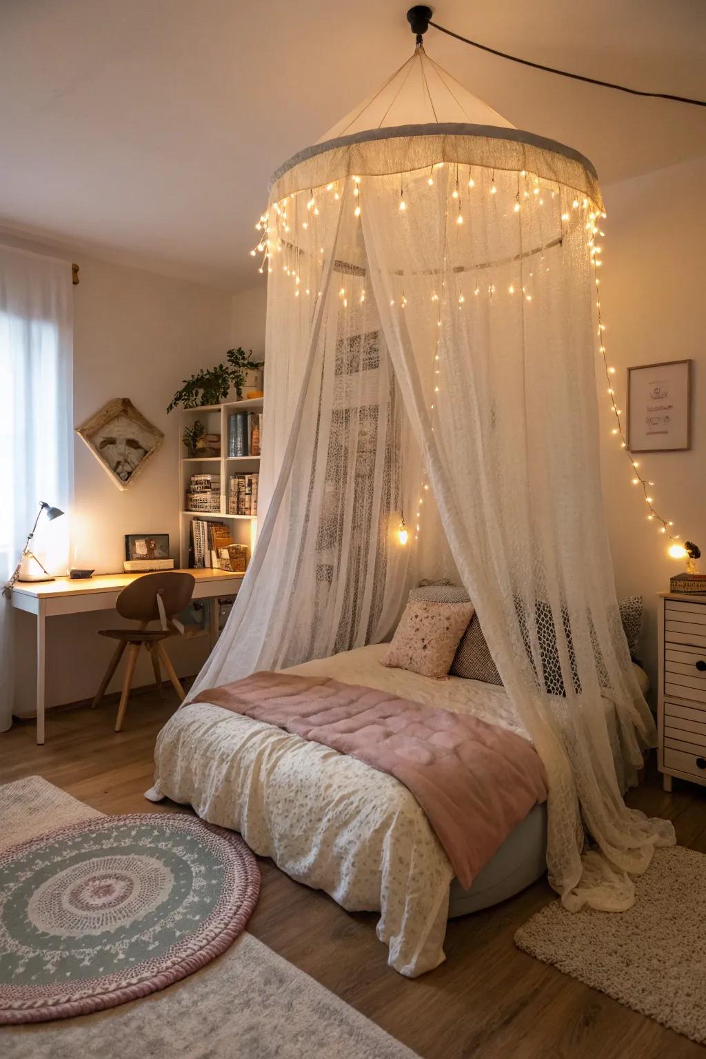 A circular canopy introduces sophistication and a distinctive touch.