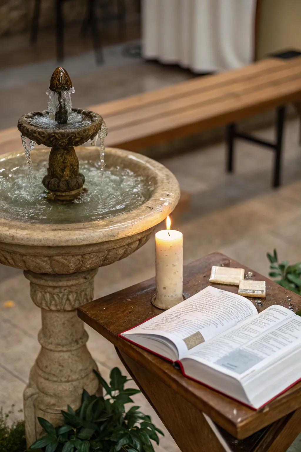 The sound of flowing water brings tranquility to your prayer environment.