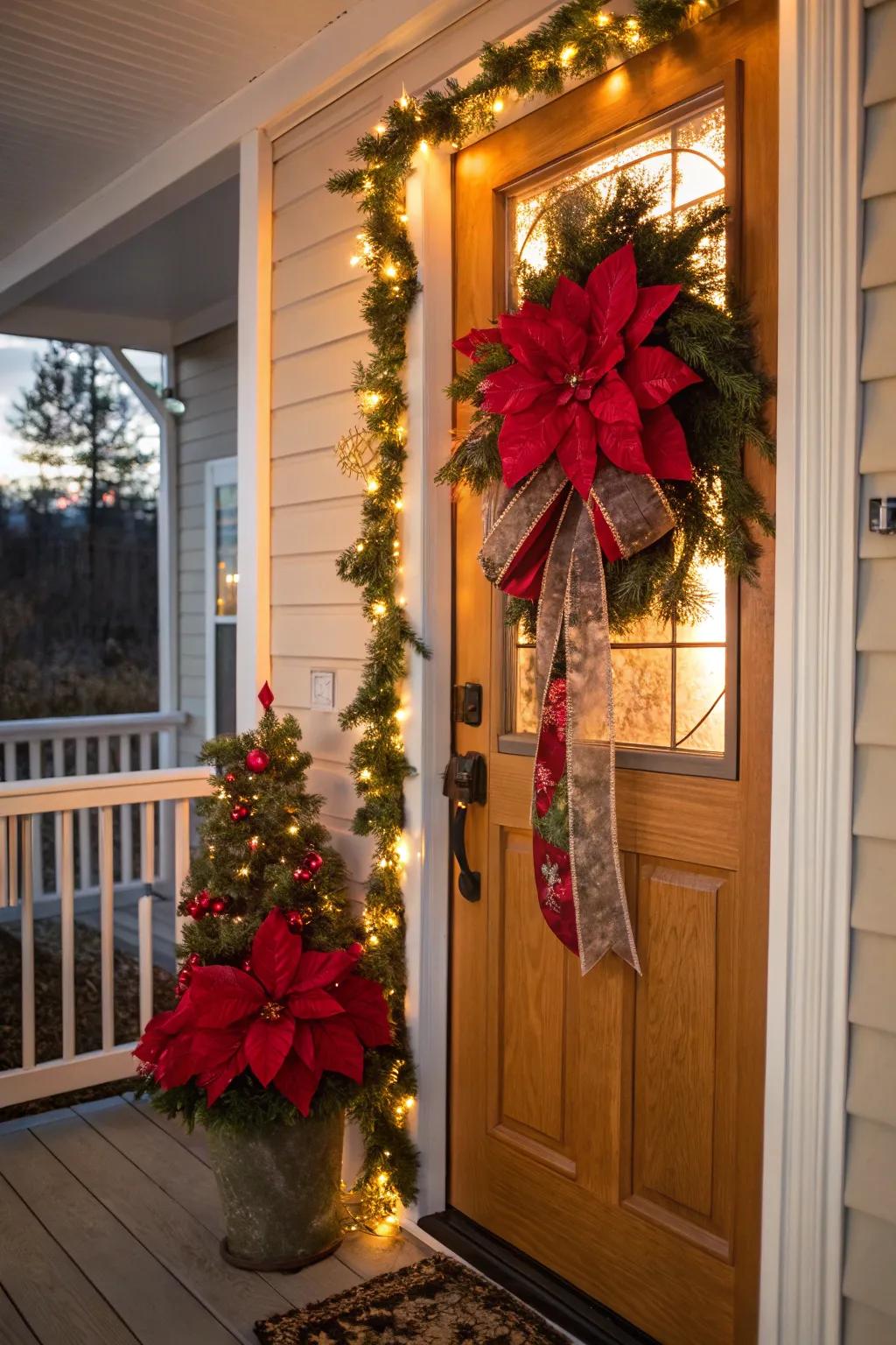 Include a floral burst utilizing poinsettia accents.