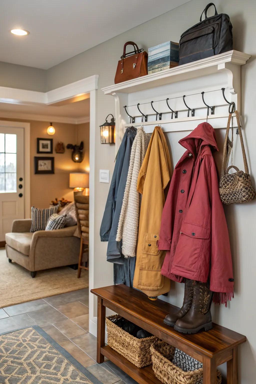 A blend of stowing solutions creating a personalized and functional space.